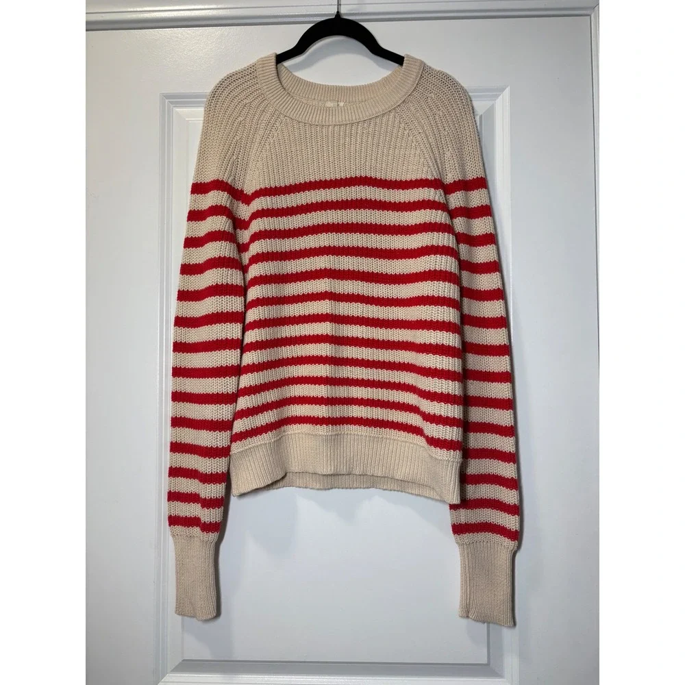 J.Crew Womens Cream Red Striped Cotton Shaker Stitch Sweater - M